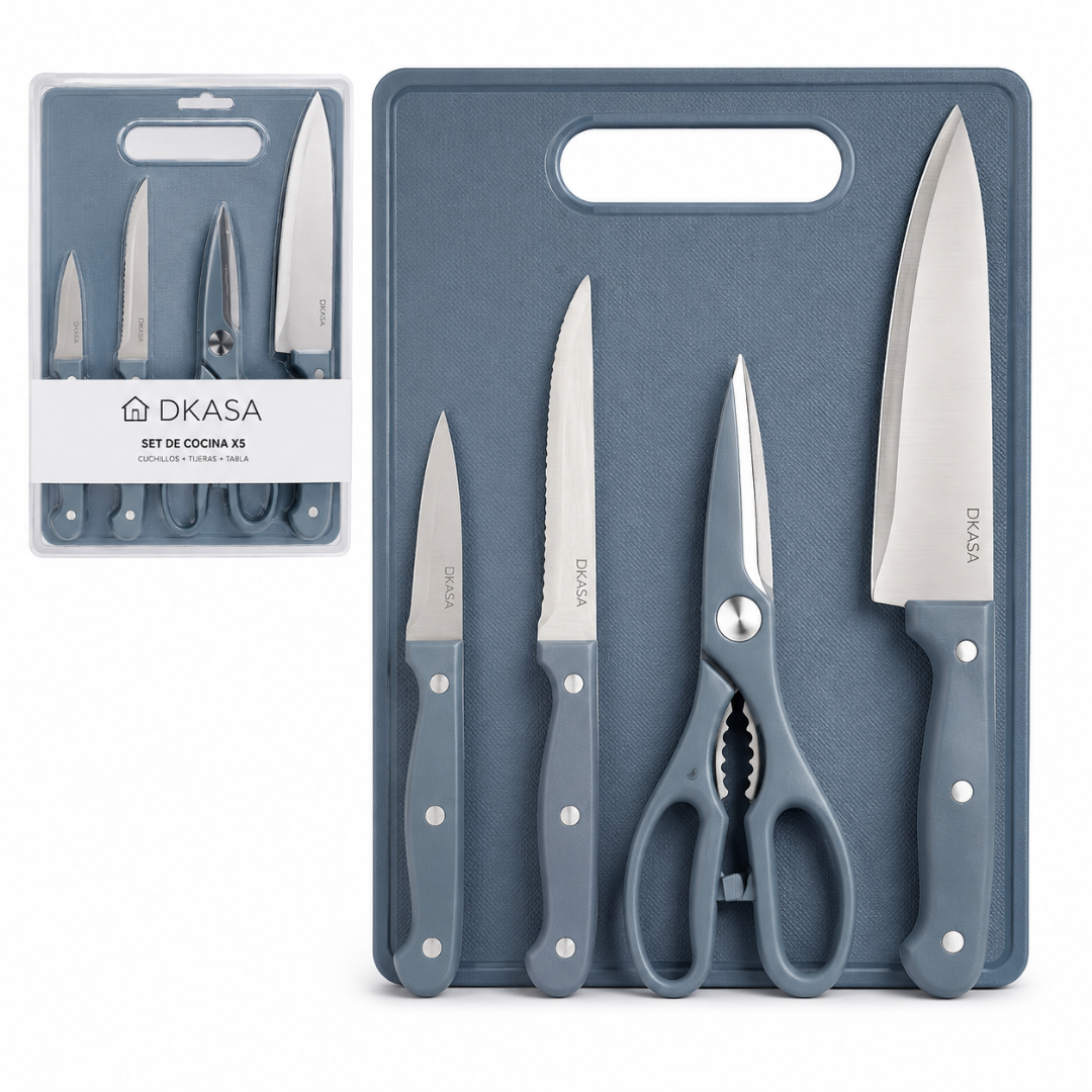Set de Cocina Dkasa x5 Cuchillos Tijeras y Tabla