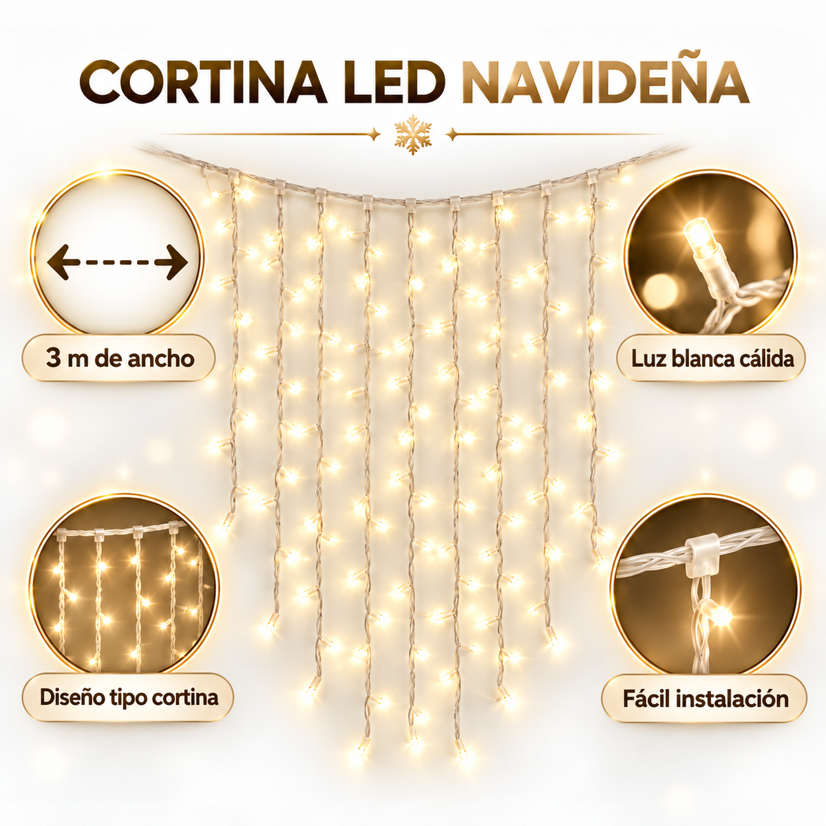 Instalación Luces Led Navidad Cortina 3m Blanca