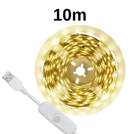 Cinta Led Blanca Cálida 10 Metros Con Usb