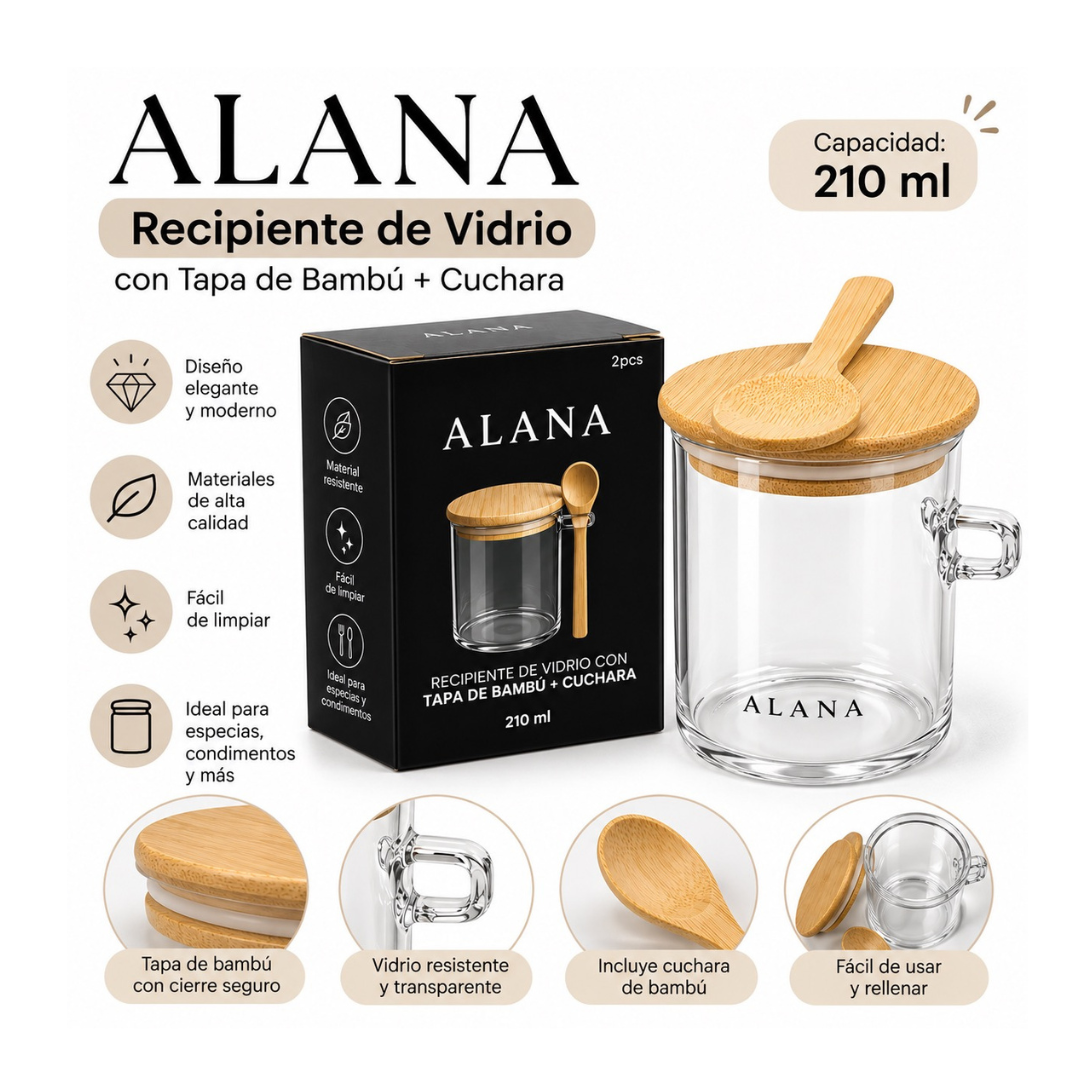 Recipiente Tarro Almacenamiento De Vidrio Con Tapa Y Cuchara De Bambú