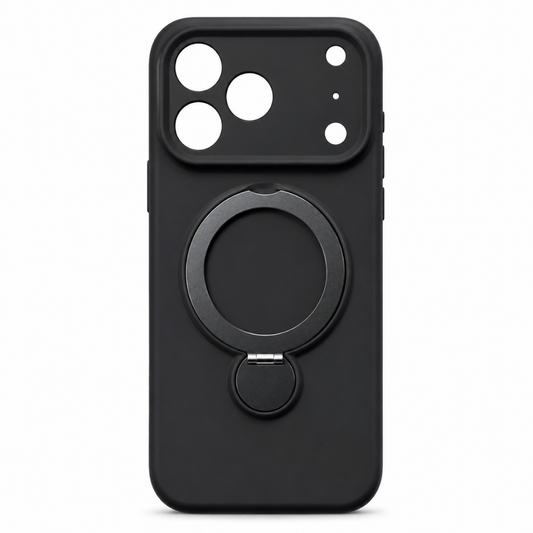 Estuche iPhone pro 18 Max negro con protector de cámara y soporte giratorio