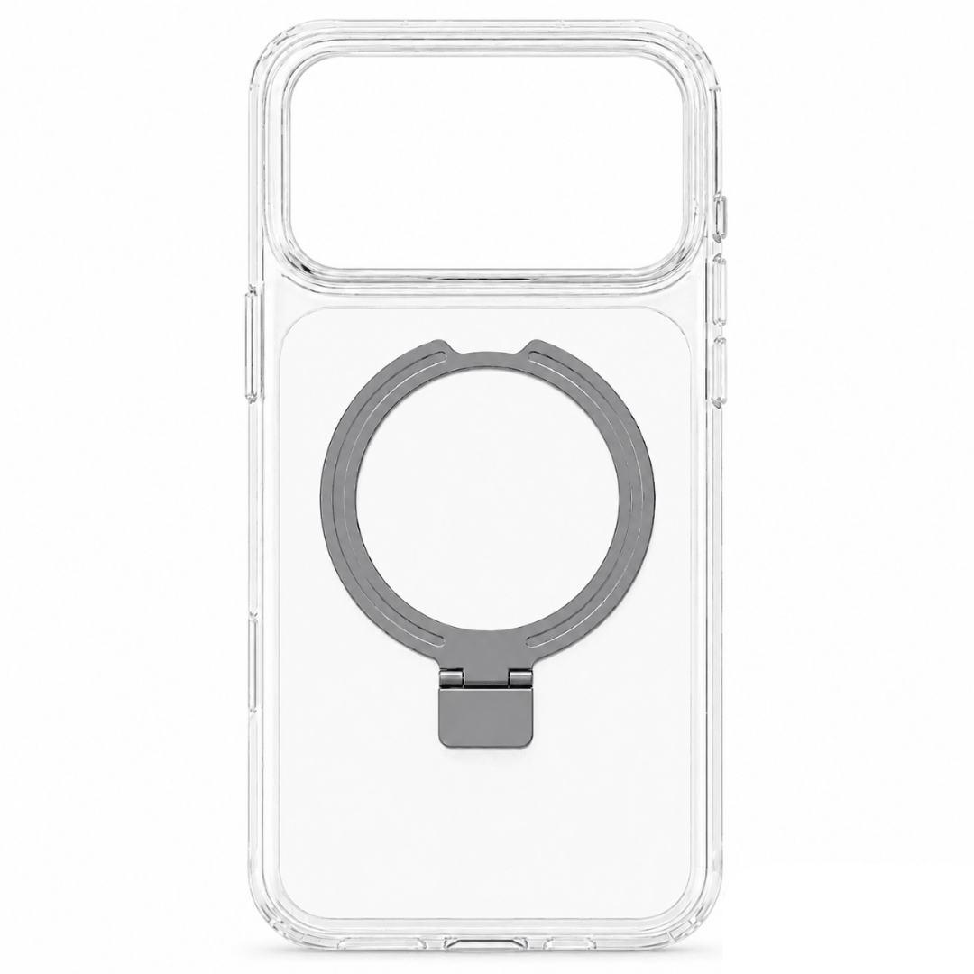 Estuche iPhone 18 pro Max con soporte metálico gris