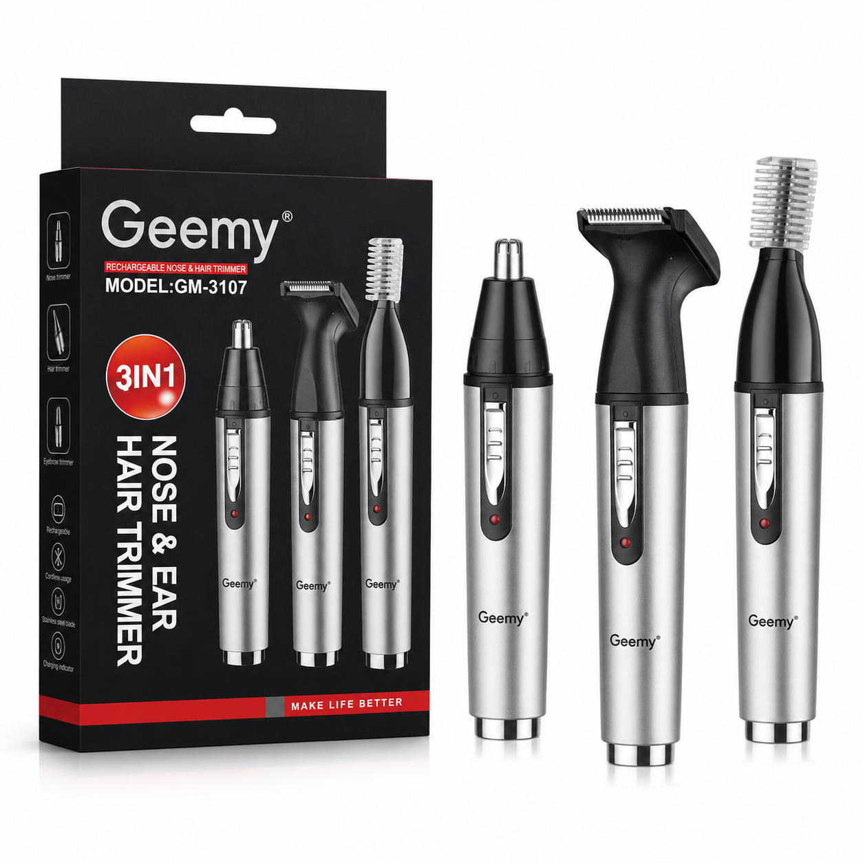 Trimmer 3 en 1 con patillera y depilador nasal