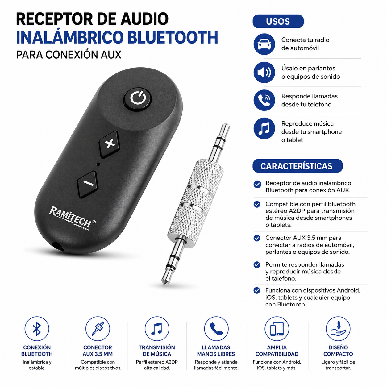 Receptor de Audio Bluetooth Recargable