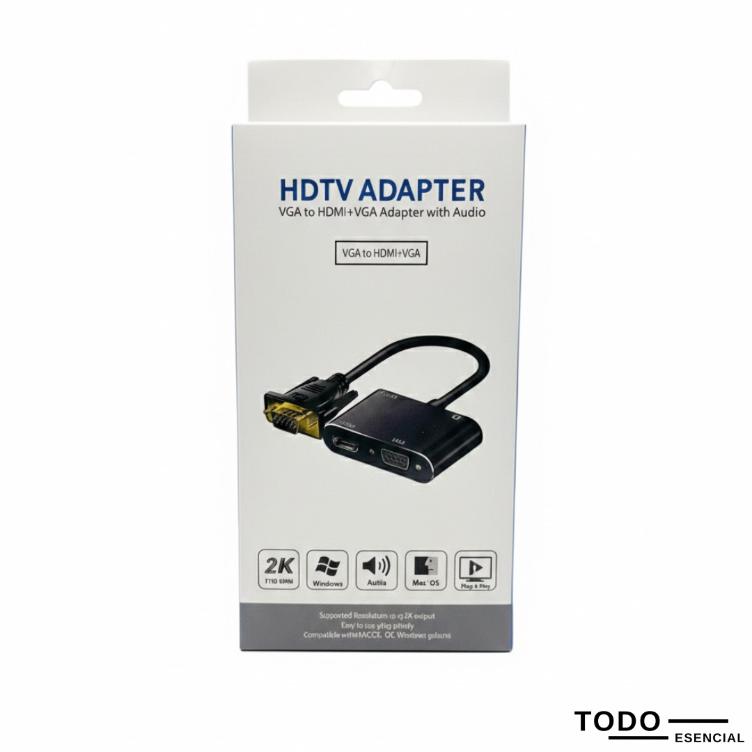 Adaptador Vga Macho A Hdmi Y Vga Hembra Con Entrada De Audio Y Carga