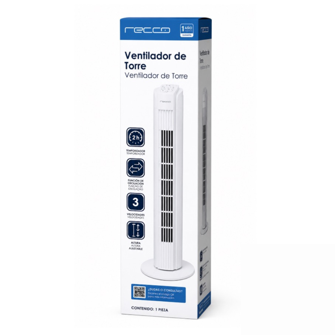 Ventilador De Torre 32" Plástico 3 Velocidades 45w