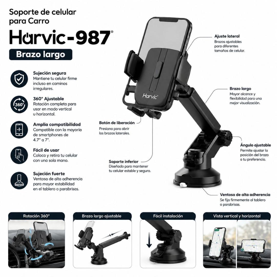Soporte De Celular Para Carro Harvic-987 Brazo Largo
