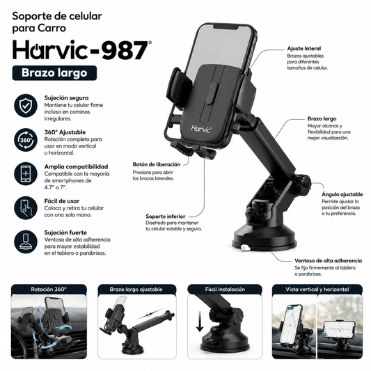 Soporte De Celular Para Carro Harvic-987 Brazo Largo