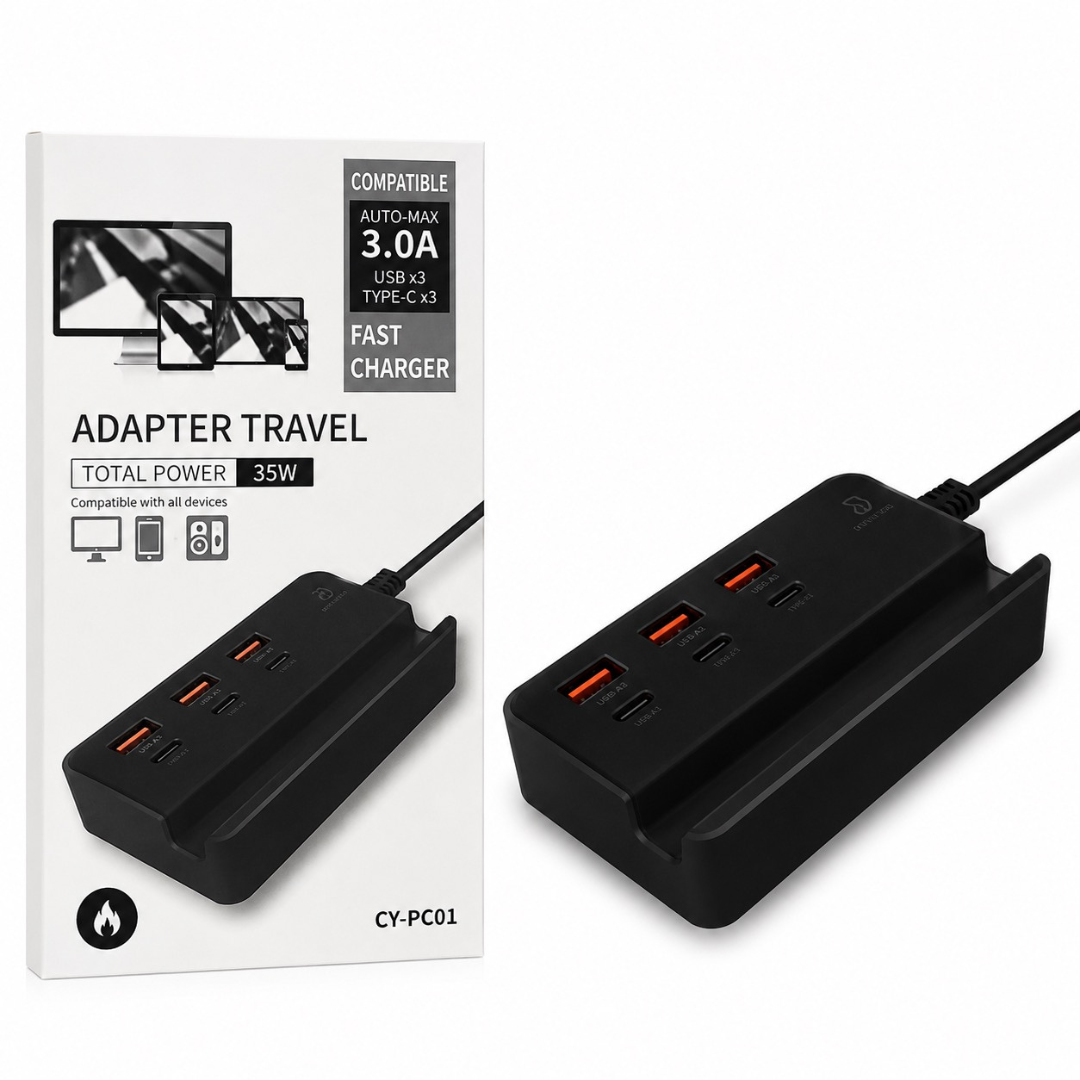 Multipuerto De Carga Punto De Carga Rápida Multitoma 35w 3 Usb Y 3 Tipo C
