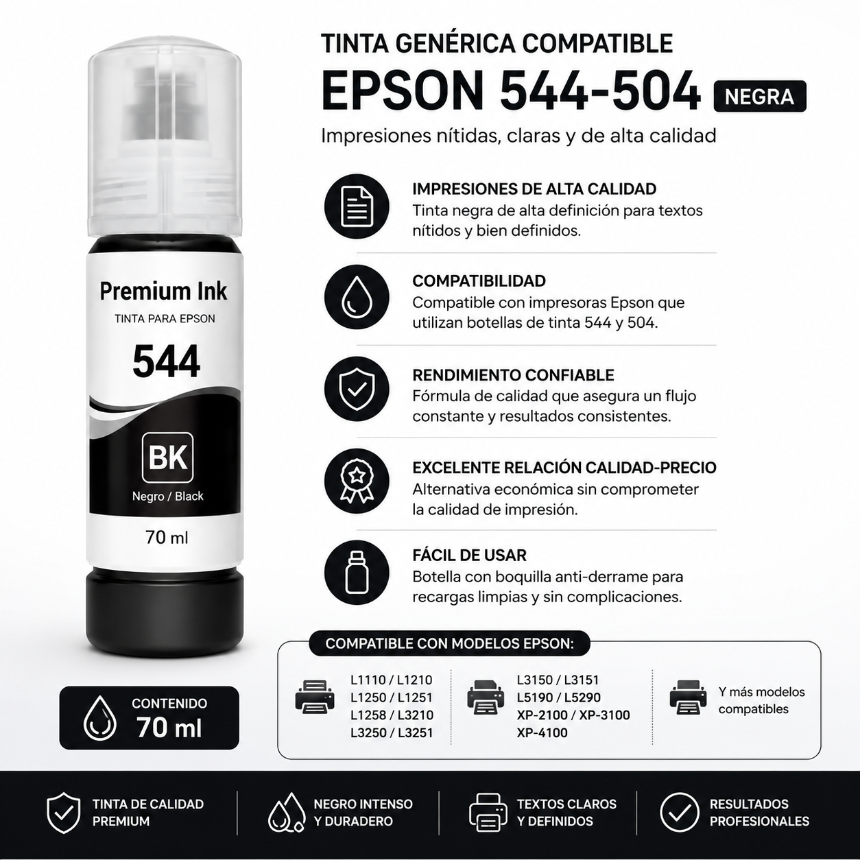 Tinta generica compatible con Epson 544-504 negra 70 ml