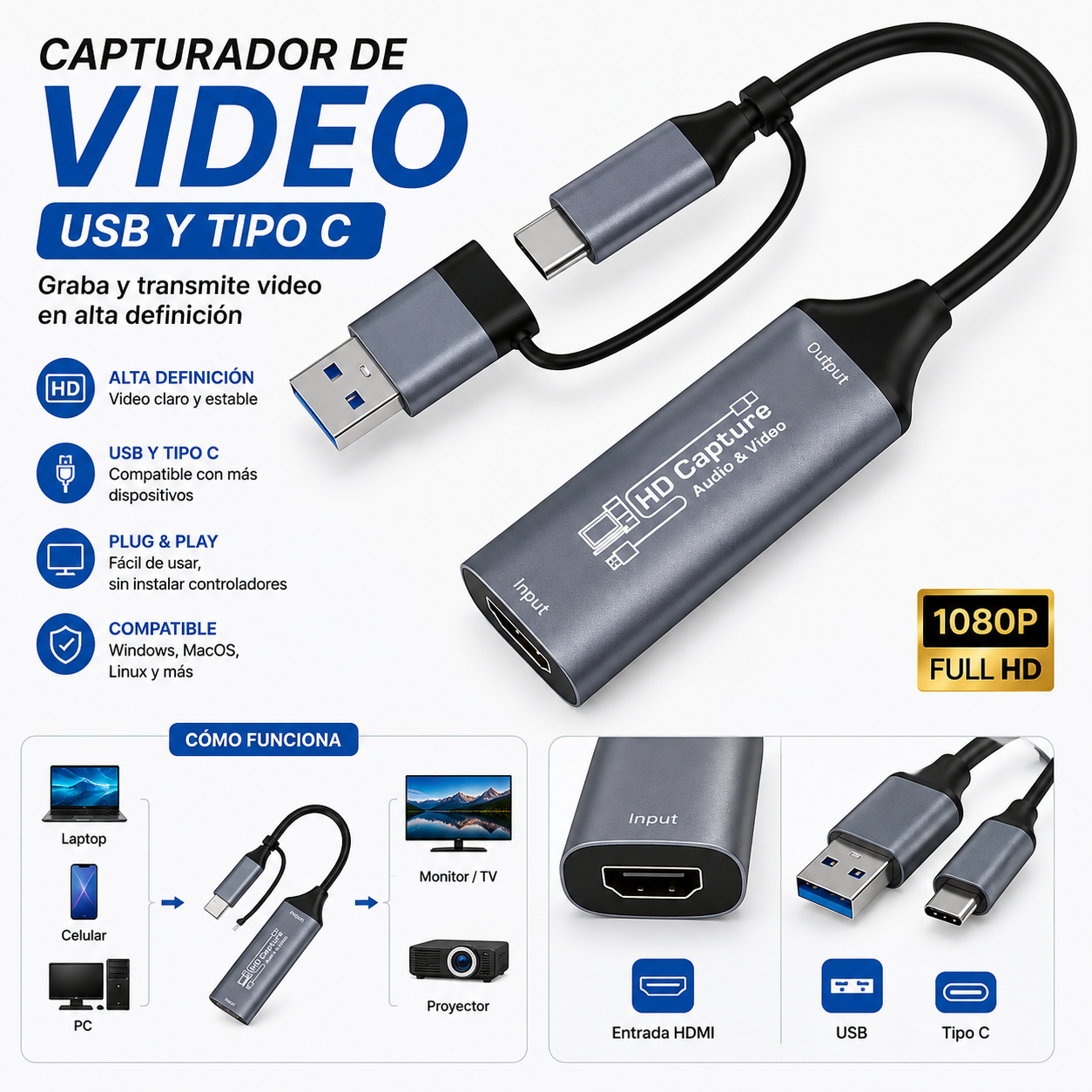 Capturador de Video USB y Tipo C