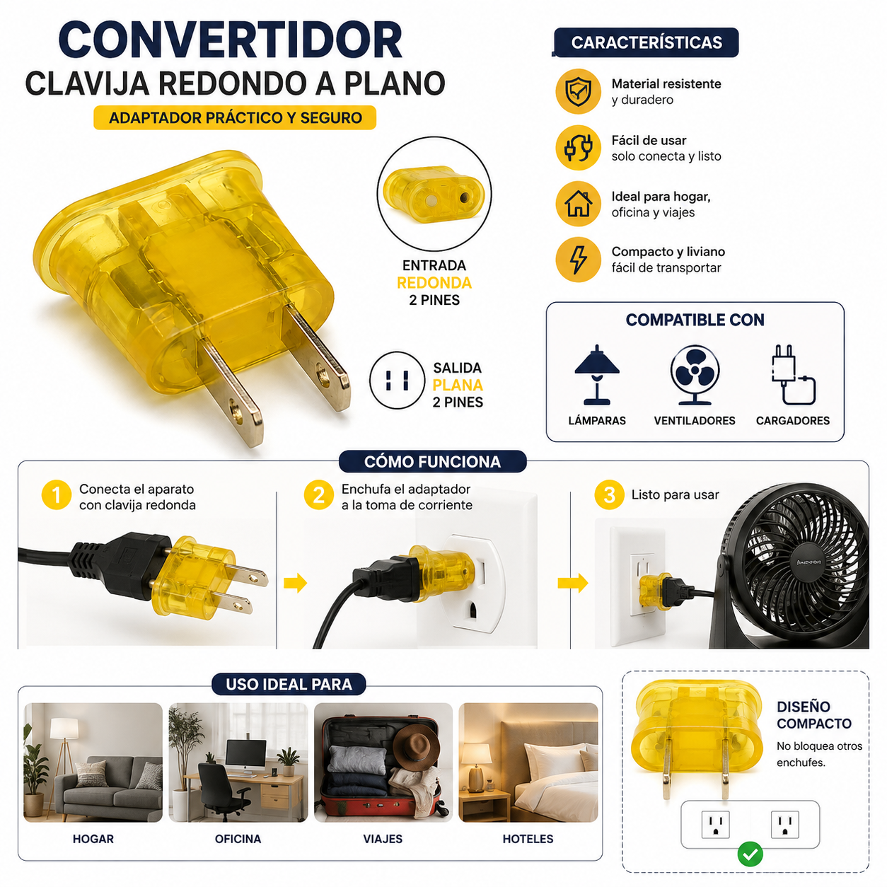 Convertidor Clavija Redondo a Plano