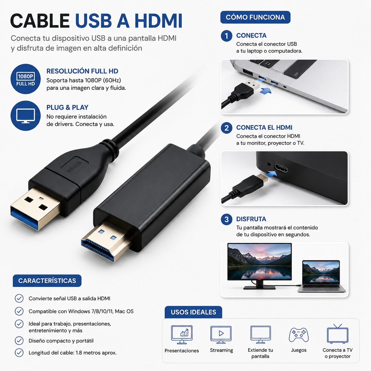 Cable USB a HDMI