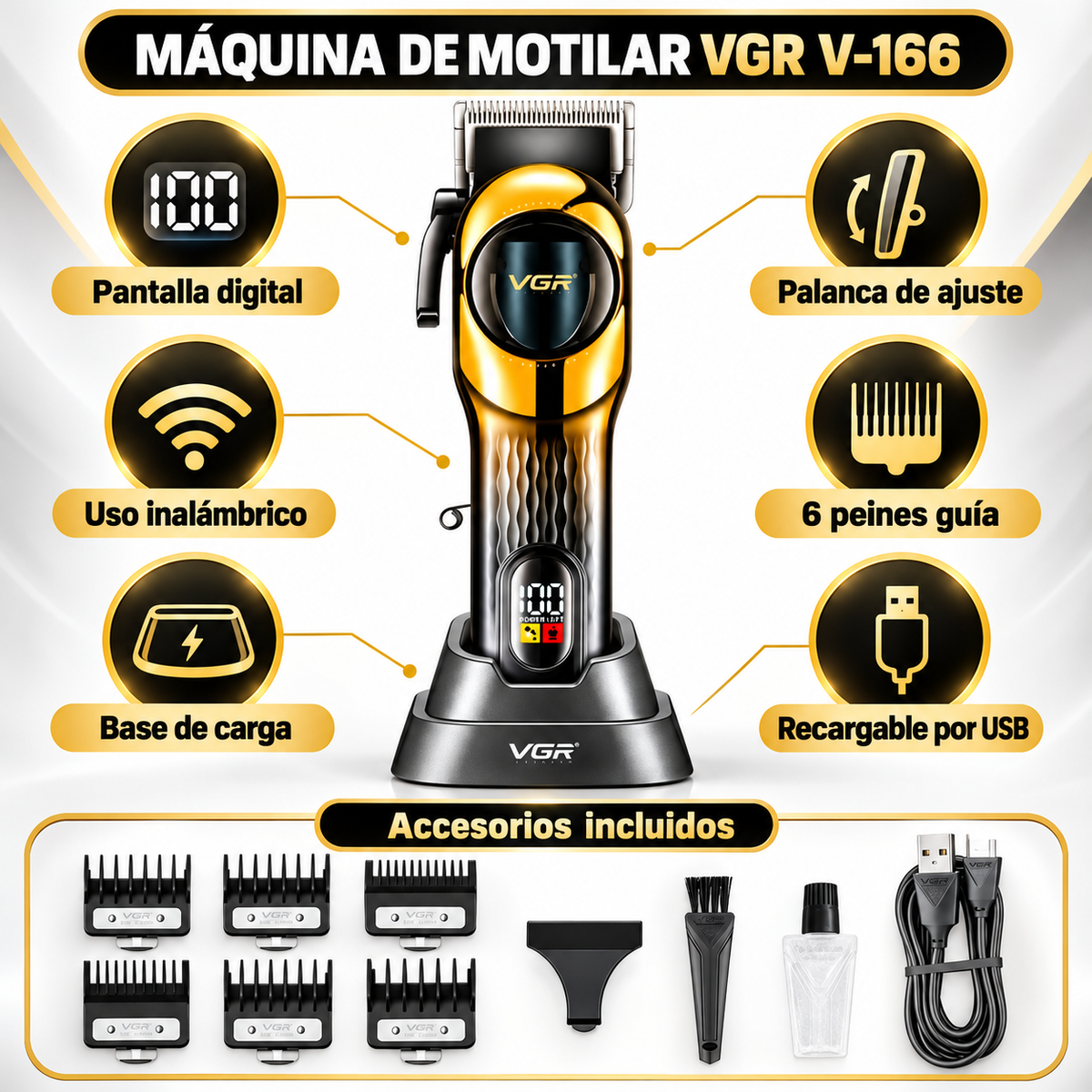 Máquina de Motilar VGR V-166 con Pantalla y Accesorios