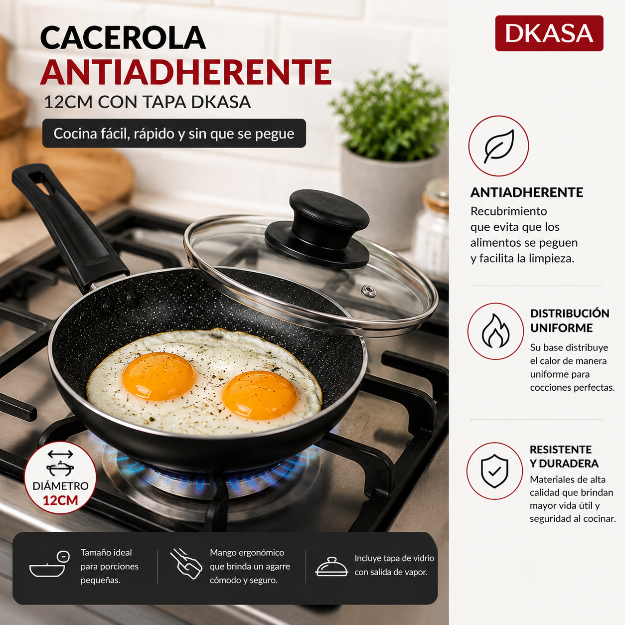 Cacerola con Tapa Antiadherente 12cm con Tapa Dkasa
