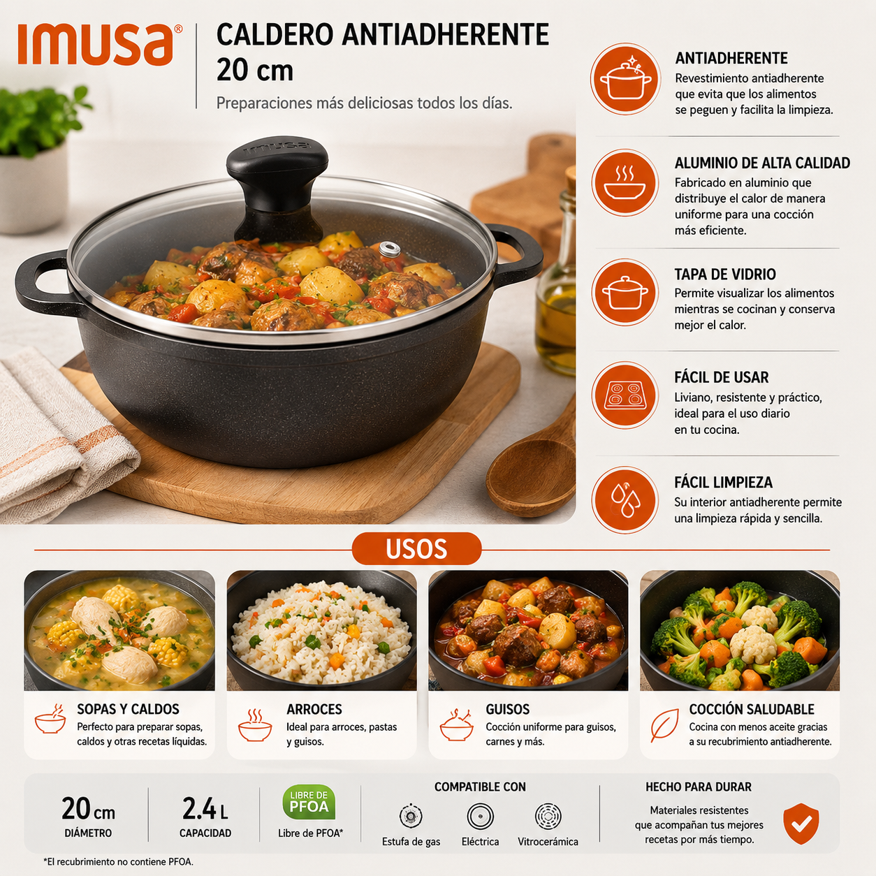 Caldero de aluminio Imusa Antiadherente  20 cm