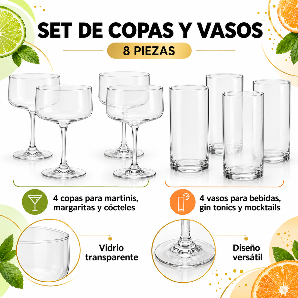 Set de Copas y Vasos 8 Piezas