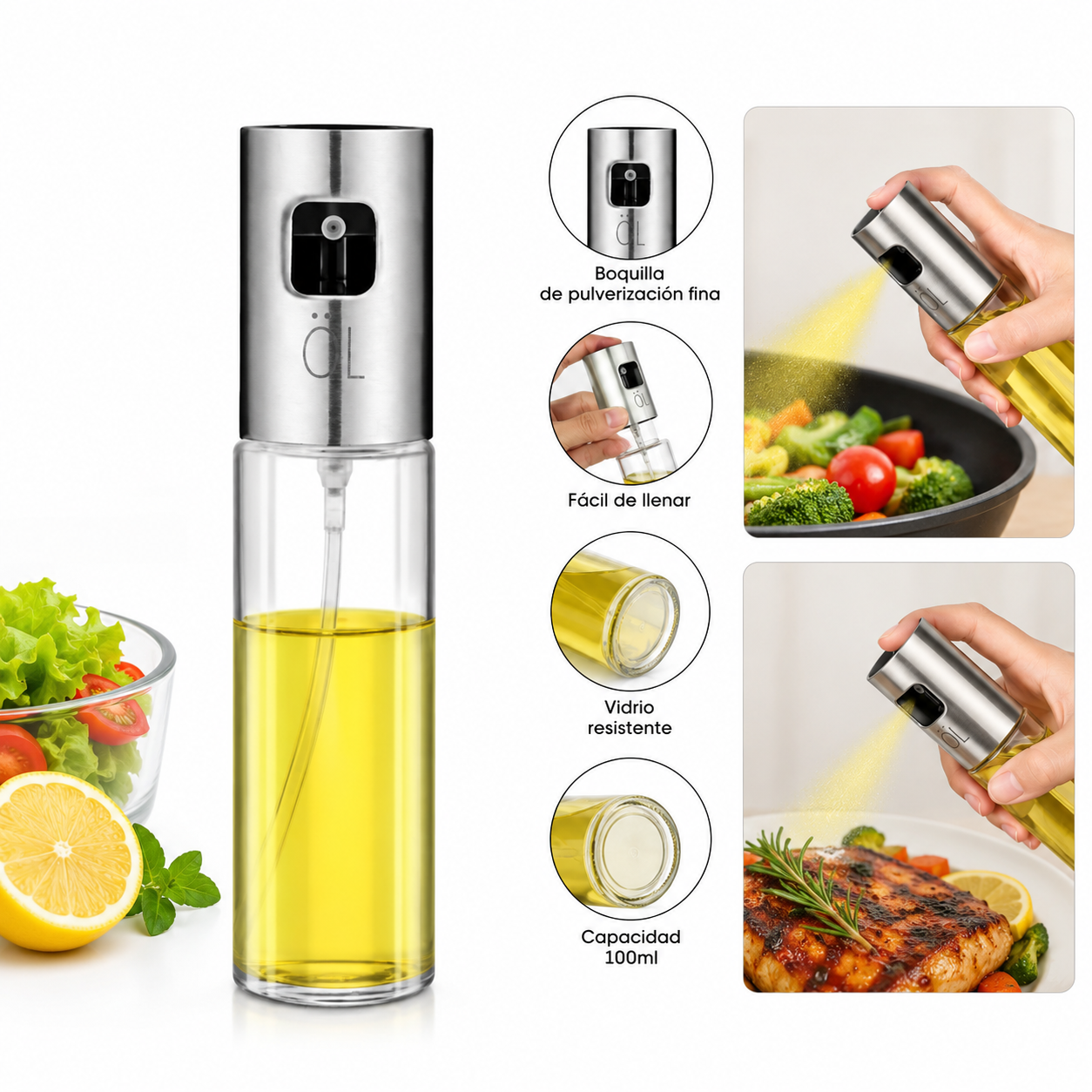 Dispensador Pulverizador de Aceite Spray 100ml Vidrio