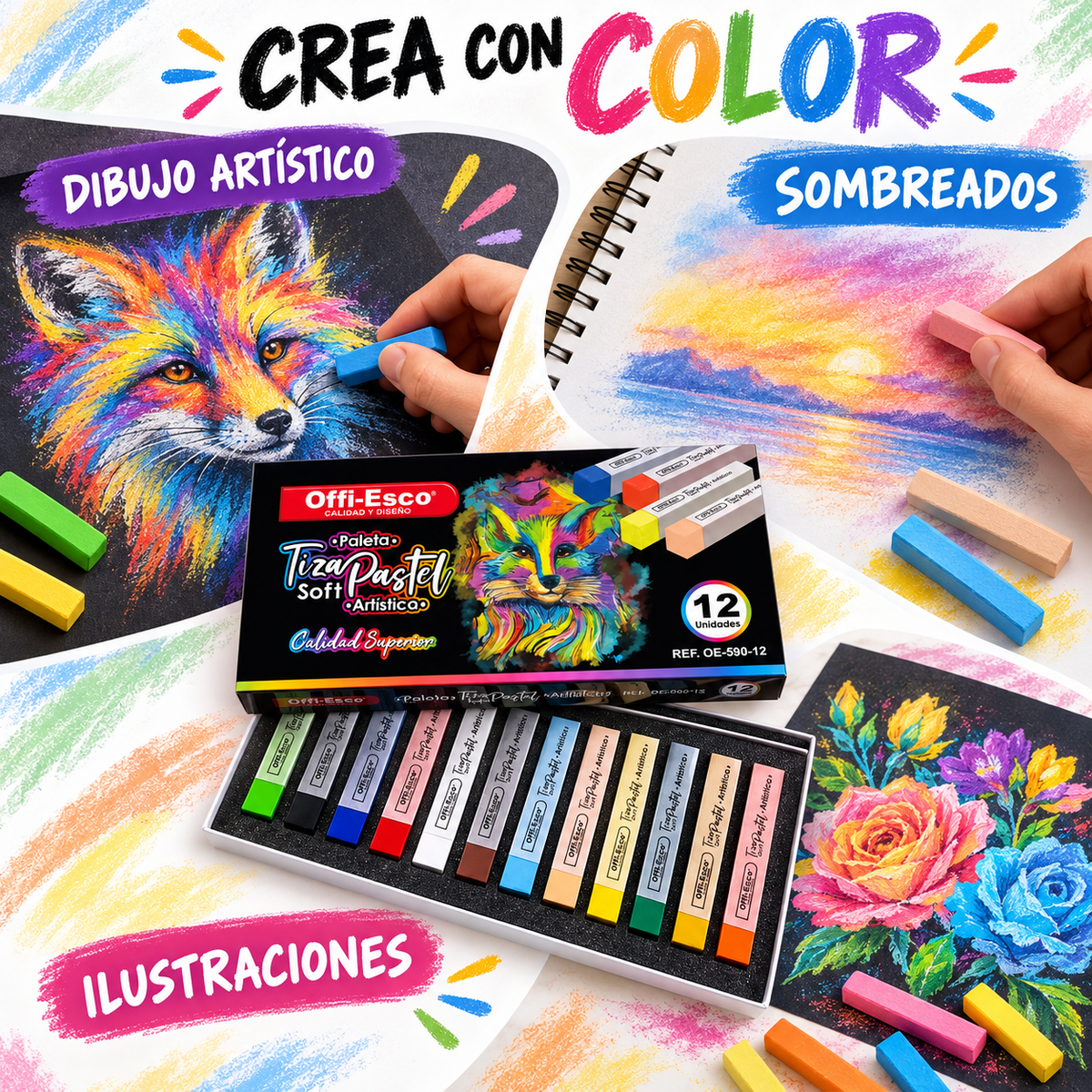 Tiza Pastel Offi Esco 12 Unidades
