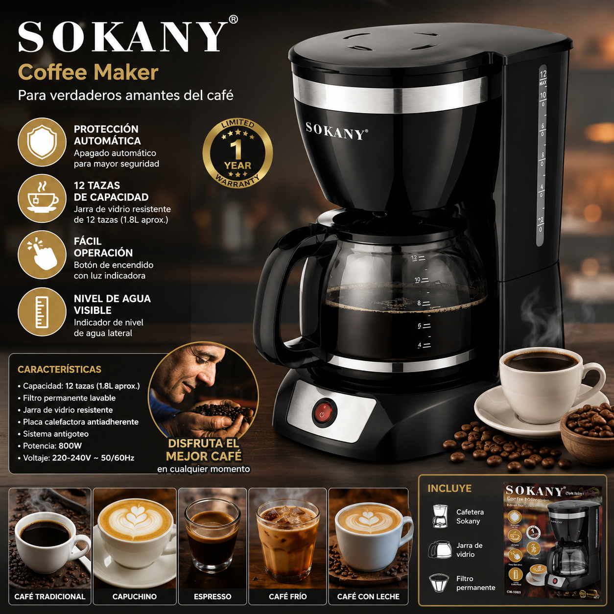 Cafetera Sokany 12 tazas