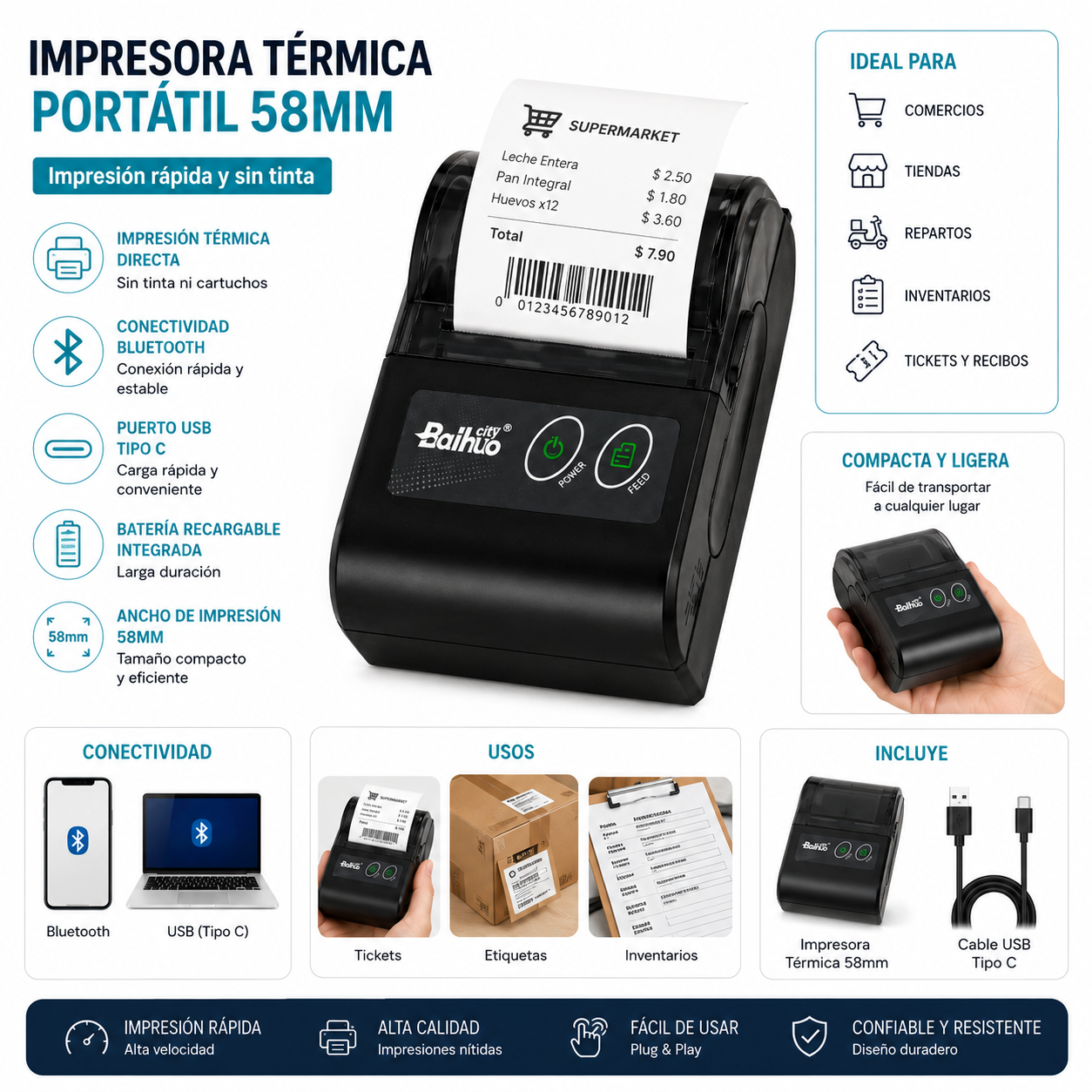 Impresora Térmica Portátil 58mm