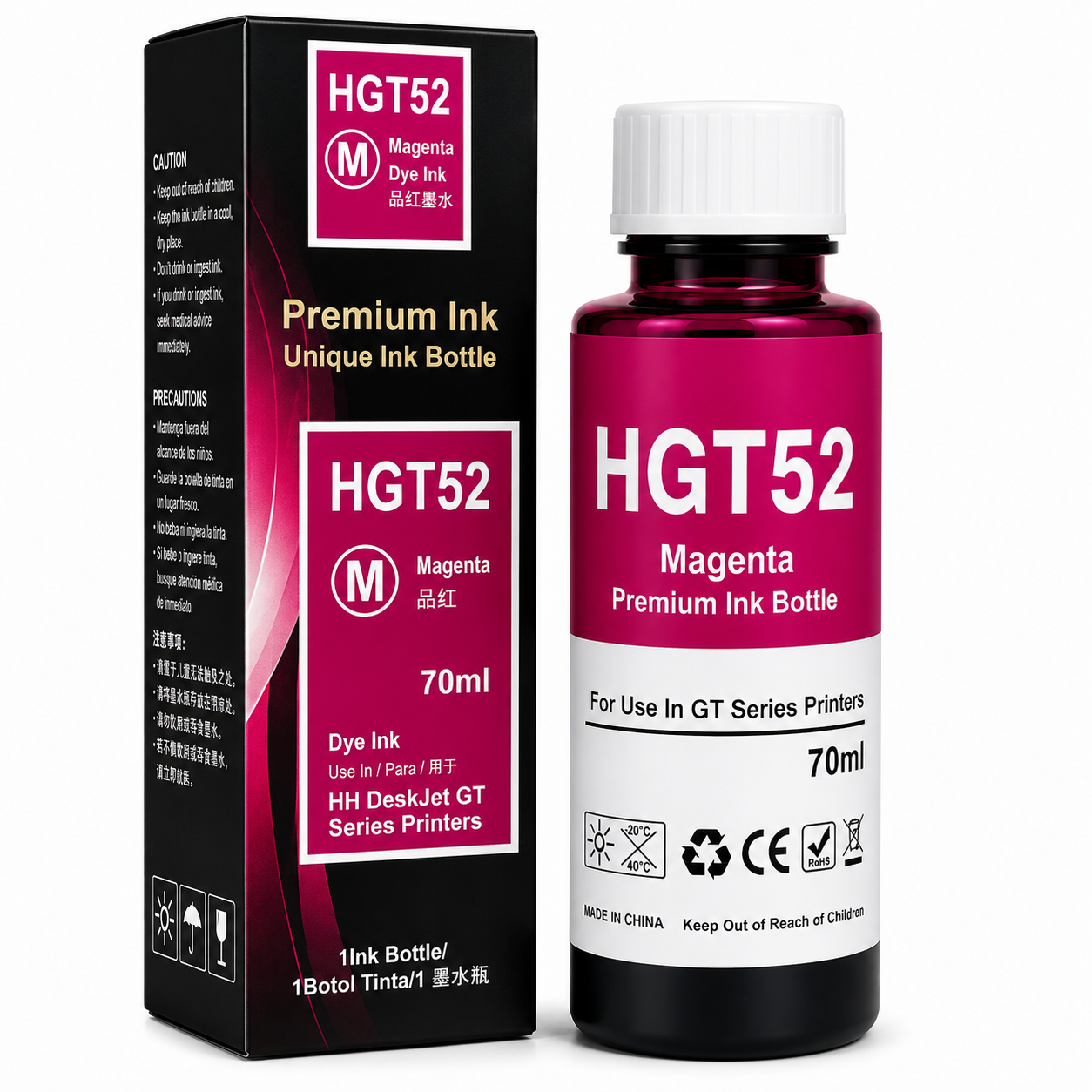 Tinta generica compatible con HP GT52(magenta) 70ml