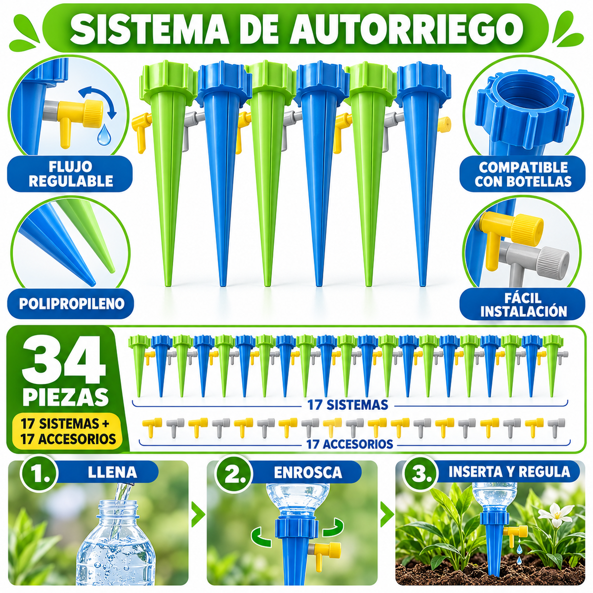 Sistema de Autorriego Prolipropileno 34Pcs