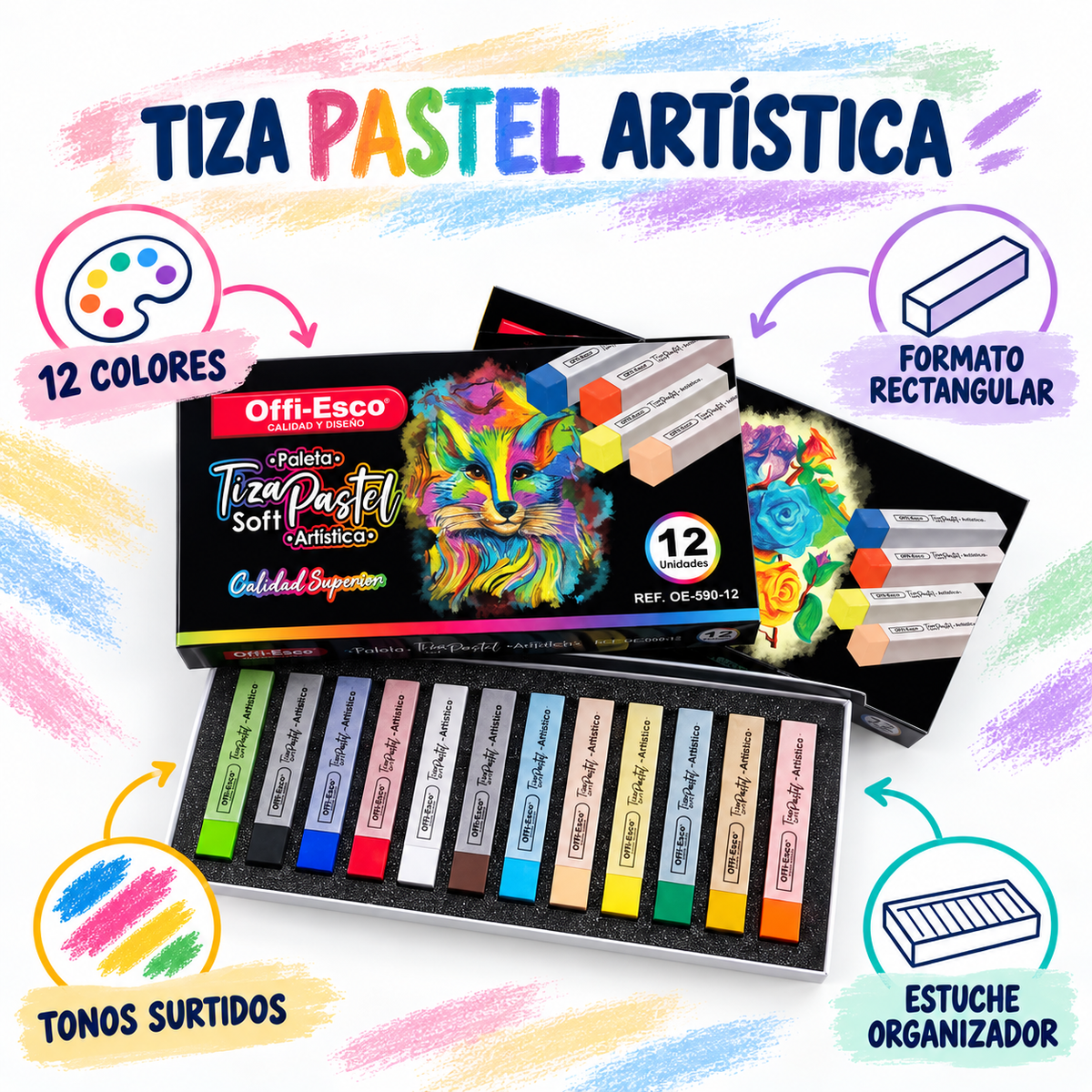 Tiza Pastel Offi Esco 12 Unidades