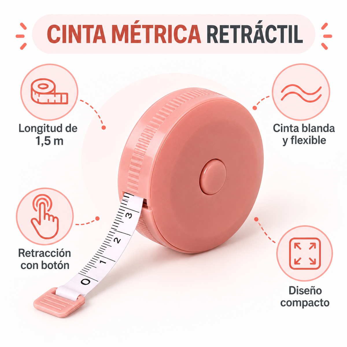 Cinta Métrica Blanda 1.5m Retráctil