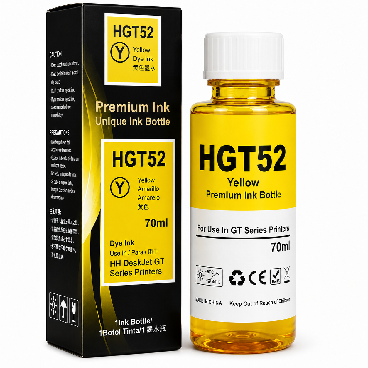 Tinta generica compatible con HP GT52(Amarilla) 70ml