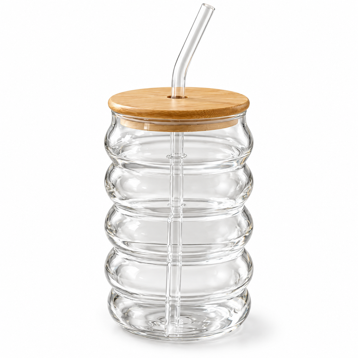 Vaso Pitillo de Vidrio Tapa Bambú