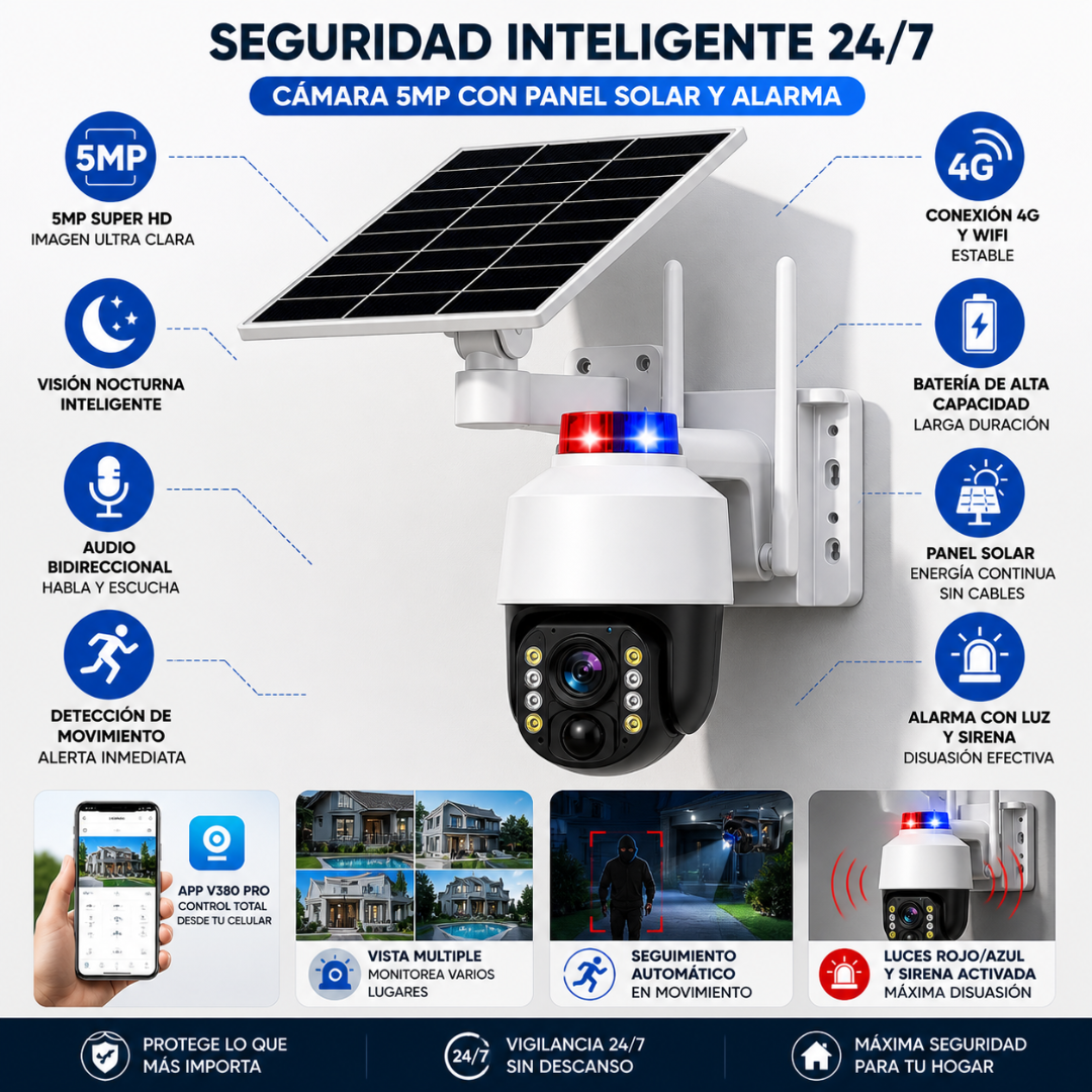 Cámara Panel Solar Full HD Exterior con Alarma