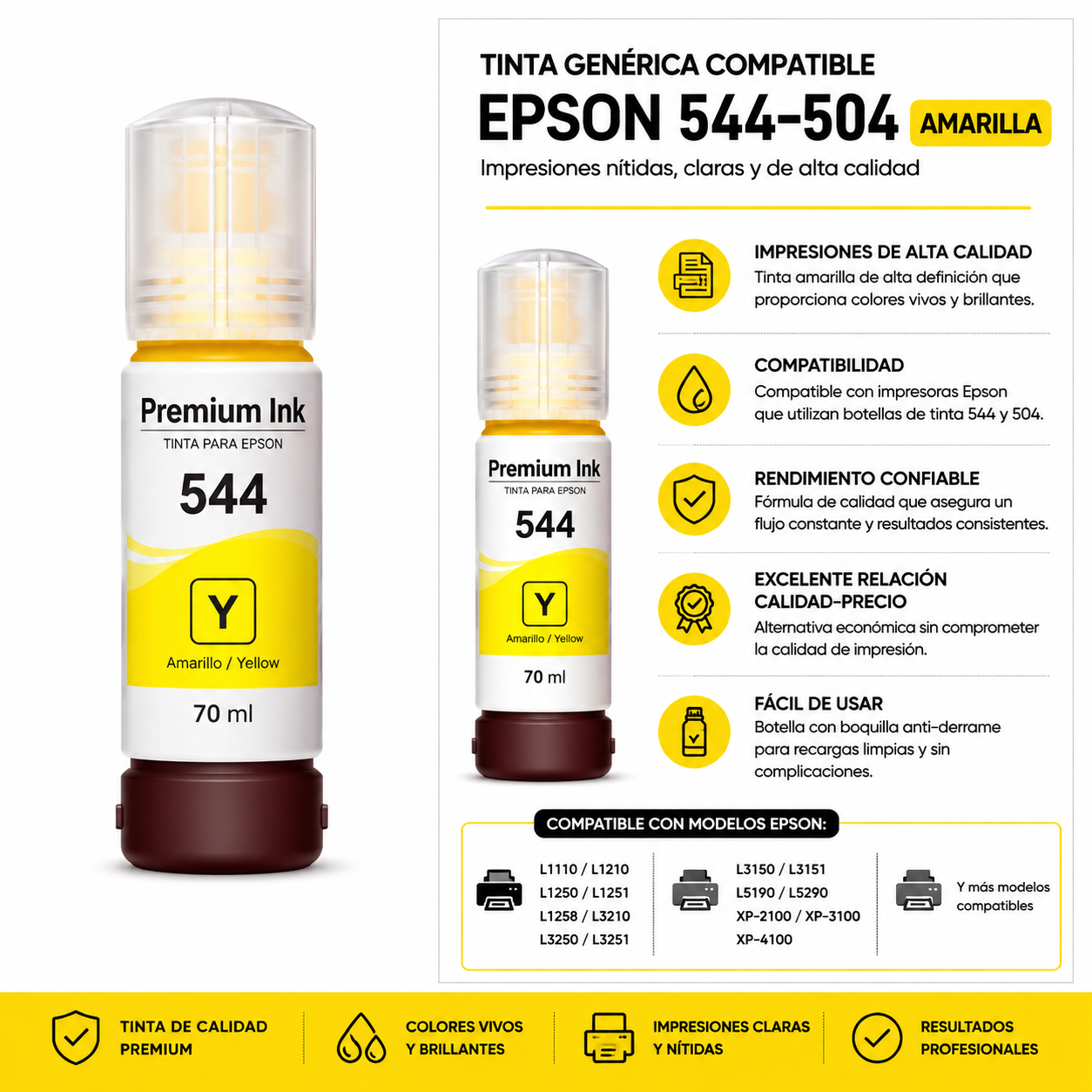 Tinta generica compatible con Epson 544-504 amarilla 70 ml