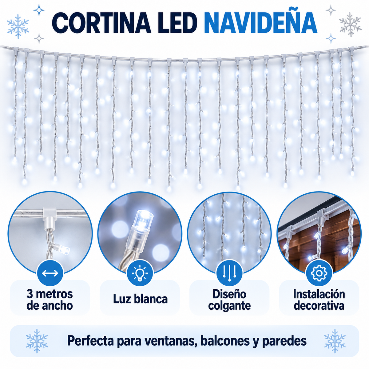 Instalación Luces Led Navidad Cortina 3m Blanca