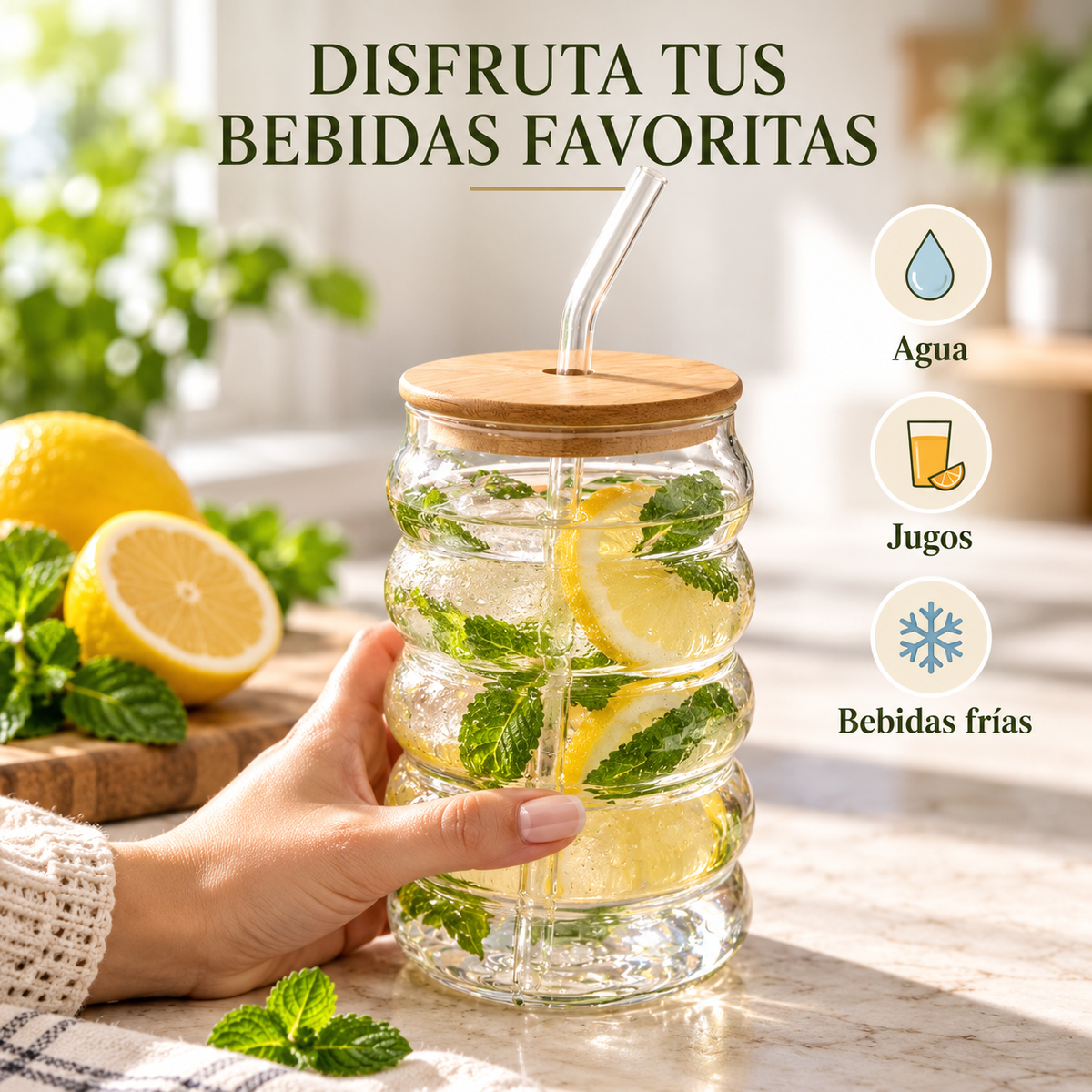 Vaso Pitillo de Vidrio Tapa Bambú