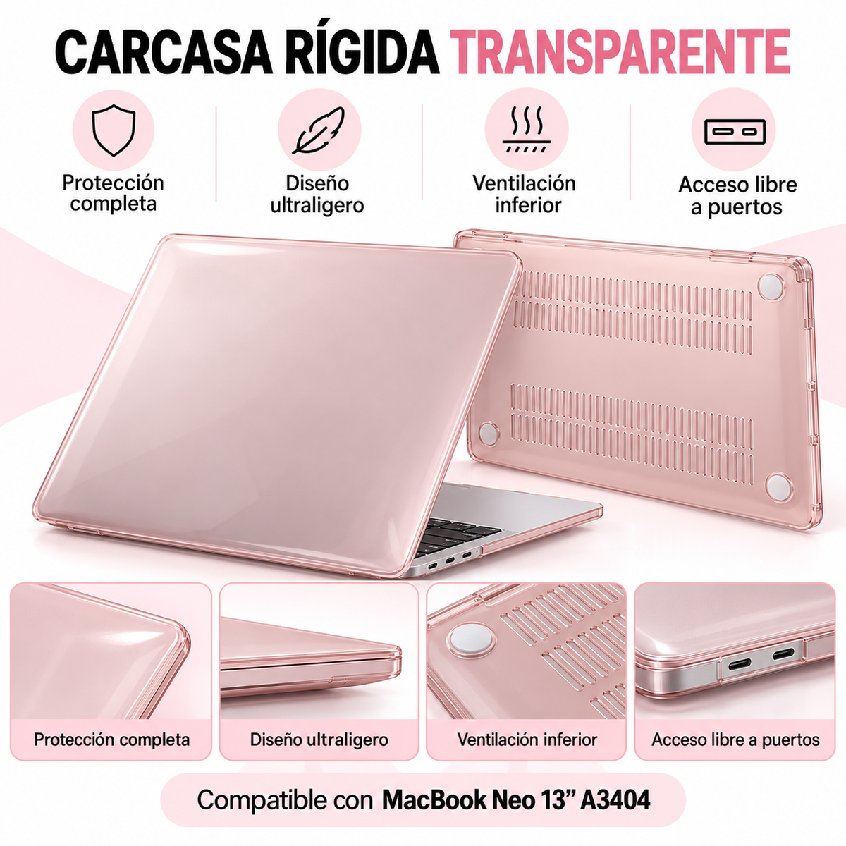 Case carcasa para MacBook neo rosa transparente