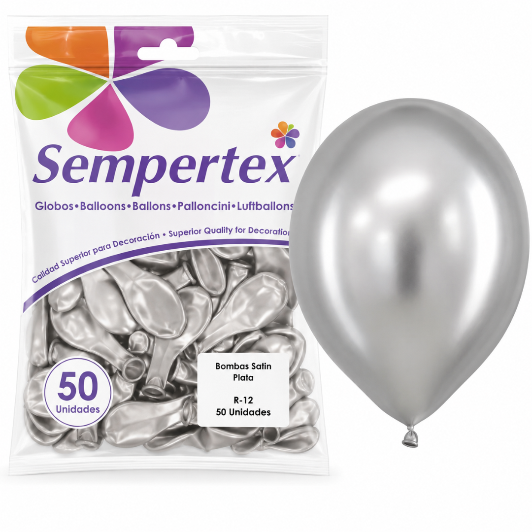 Globos Sempertex Bombas 50 Unidades Satin Plata