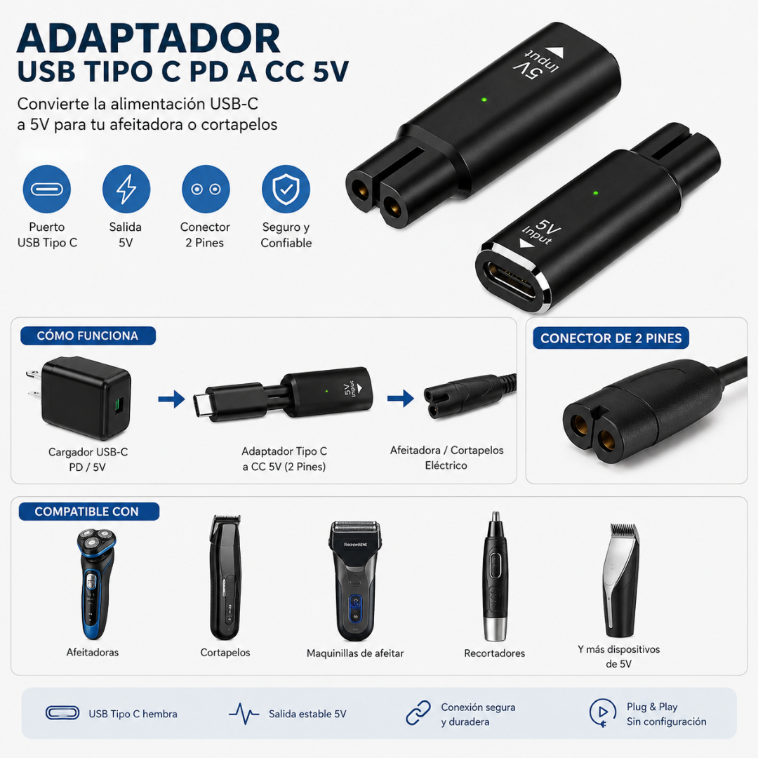 Adaptador Convertidor Tipo C a 5V