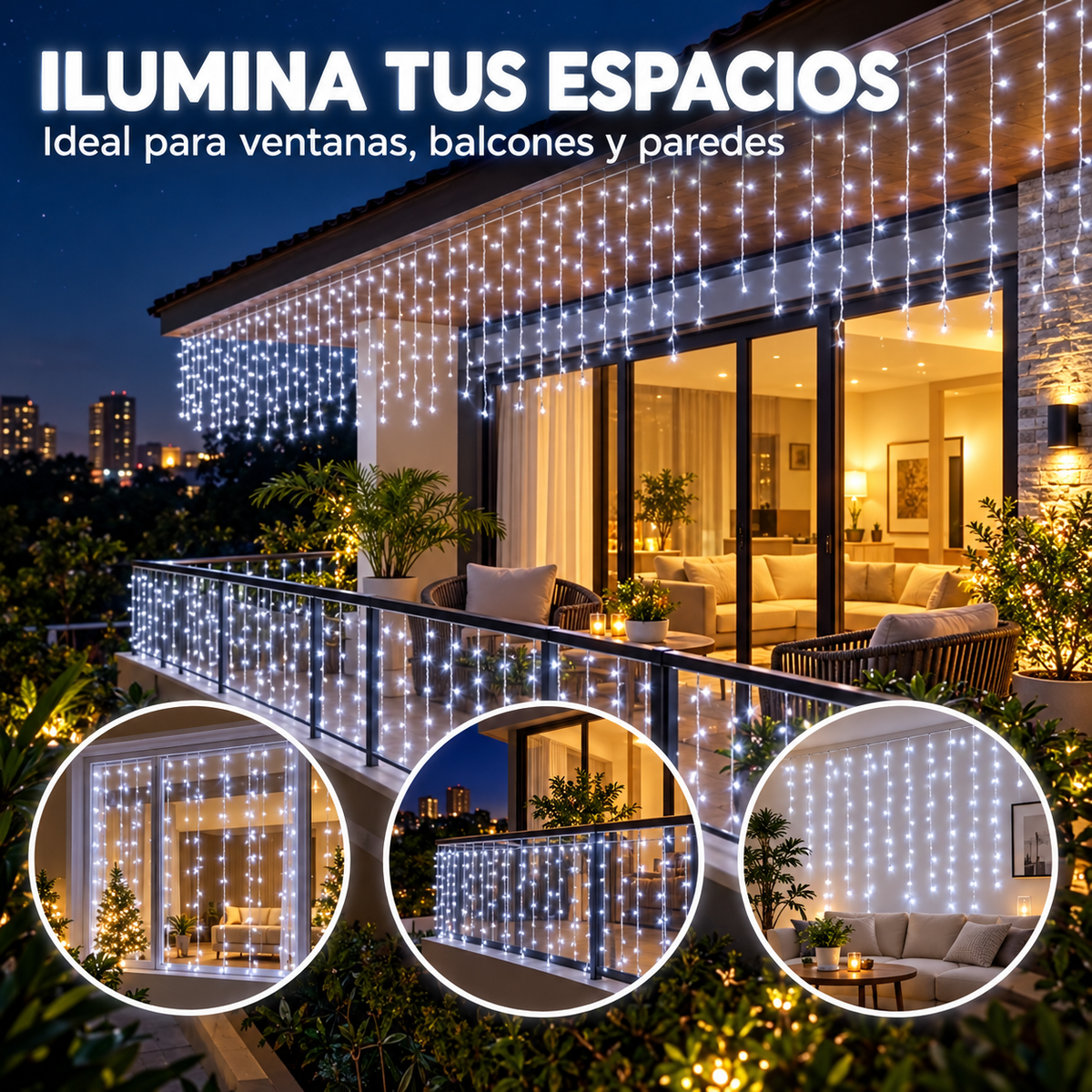 Instalación Luces Led Navidad Cortina 3m Blanca