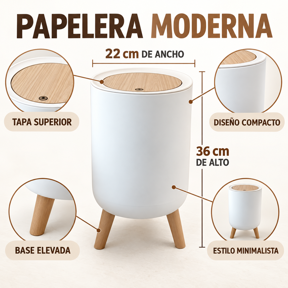 Papelera Basurero Cubo de Basura Moderno con Tapa
