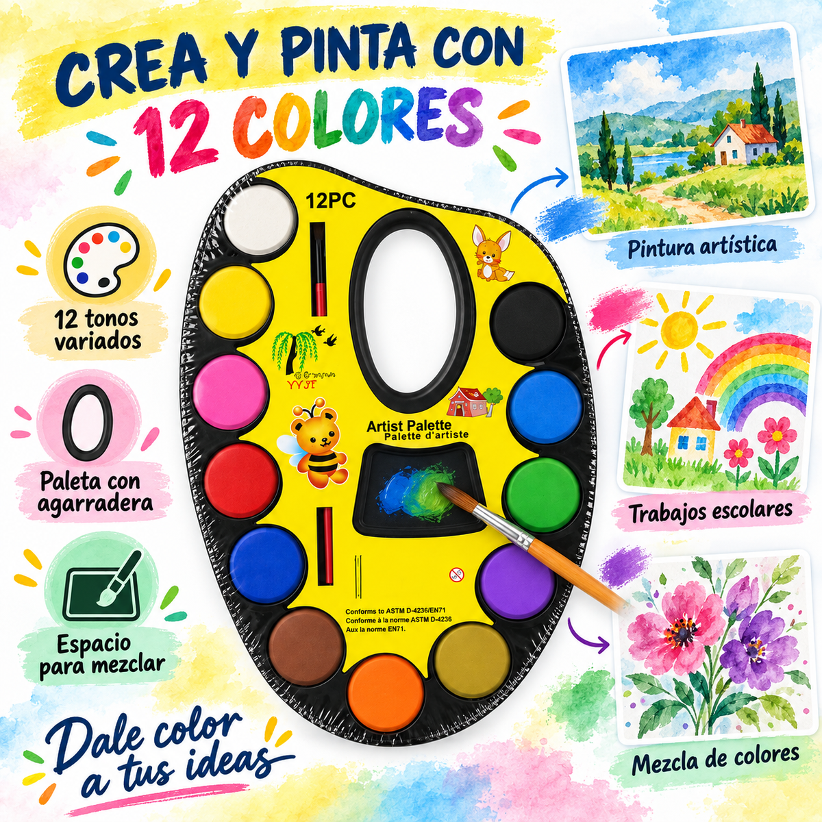 Paleta de Acuarela x 12 Colores