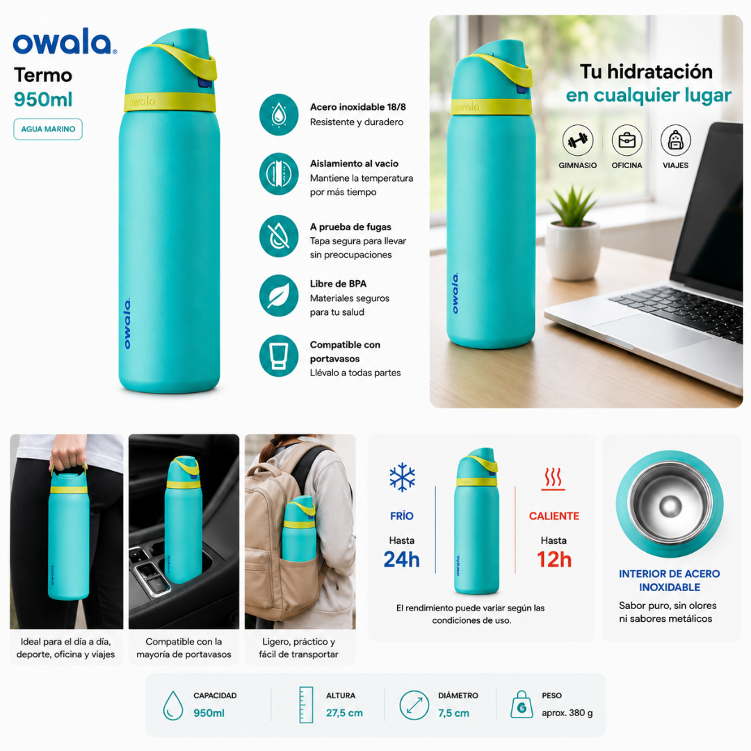Termo Owala 950ml Agua Marino Genérico
