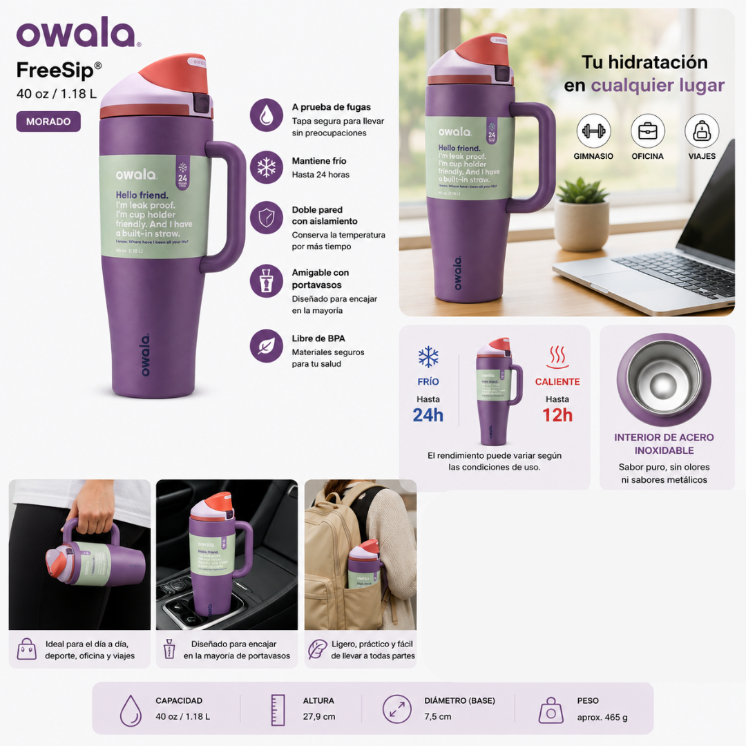 Termo Owala Freesip 40 onzas Morado Generico