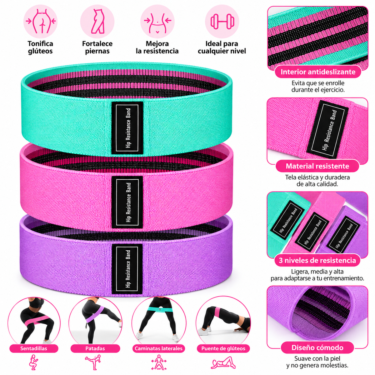 Bandas Resistencia Gimnasio Tela X3 Colores
