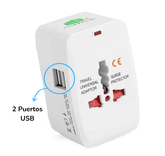 Adaptador Viajero Convertidor Universal Europeo Con 2 Puertos Usb