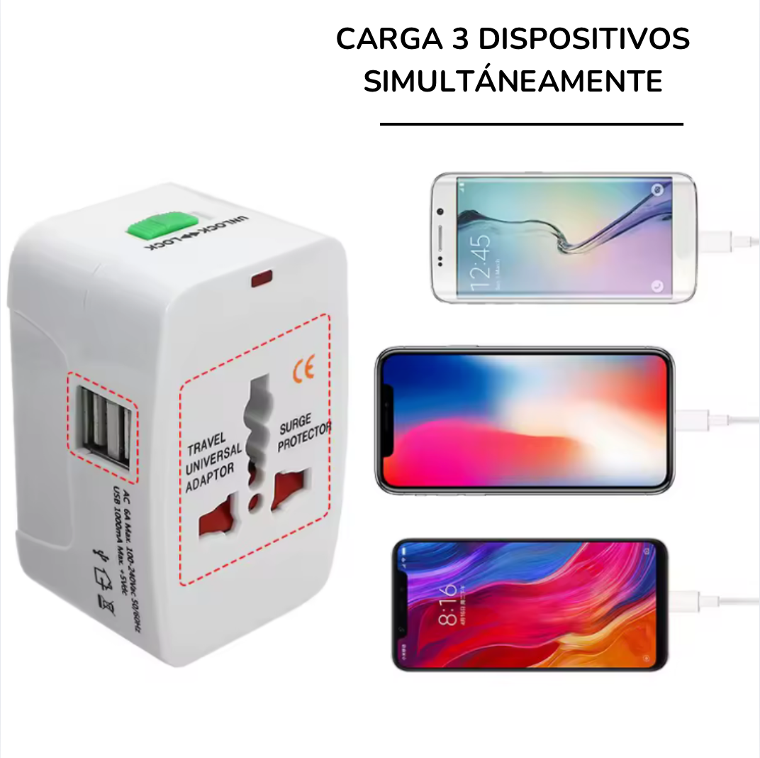 Adaptador Viajero Convertidor Universal Europeo Con 2 Puertos Usb