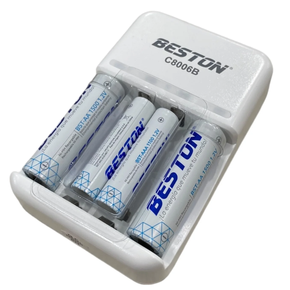 Cargador De Pilas Con Pilas Beston Recargable Mixta AA Y AAA