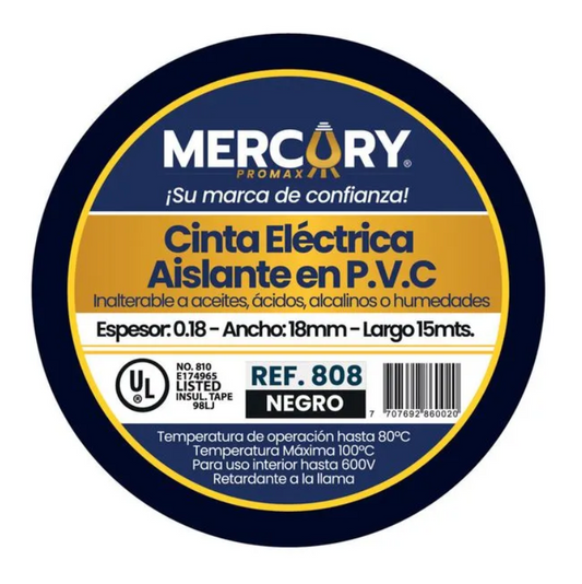 Cinta Aislante Eléctrica Negra Grande 15m