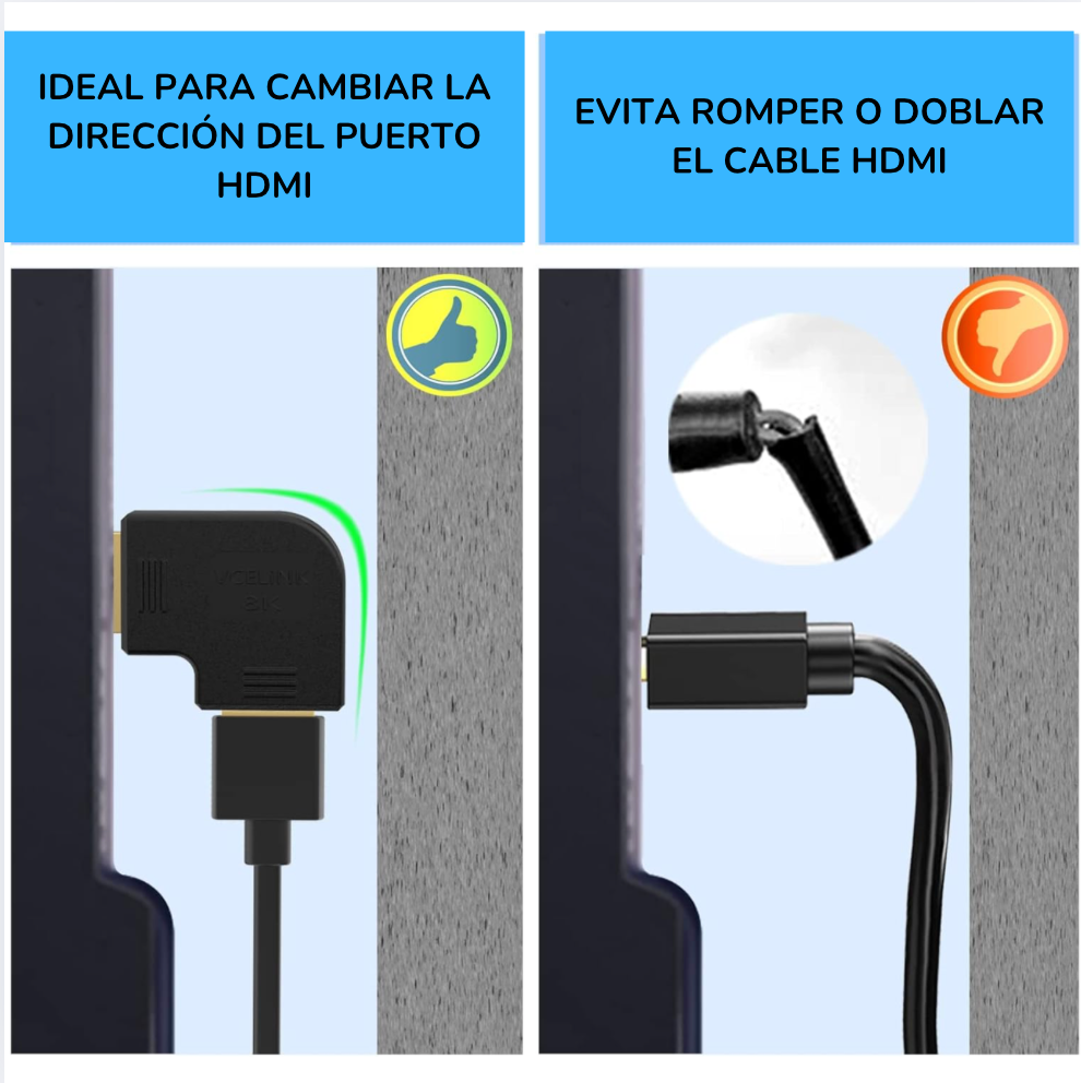 Adaptador Hdmi 270 Grados Conector Codo Hdmi 2.1 Macho A Hembra