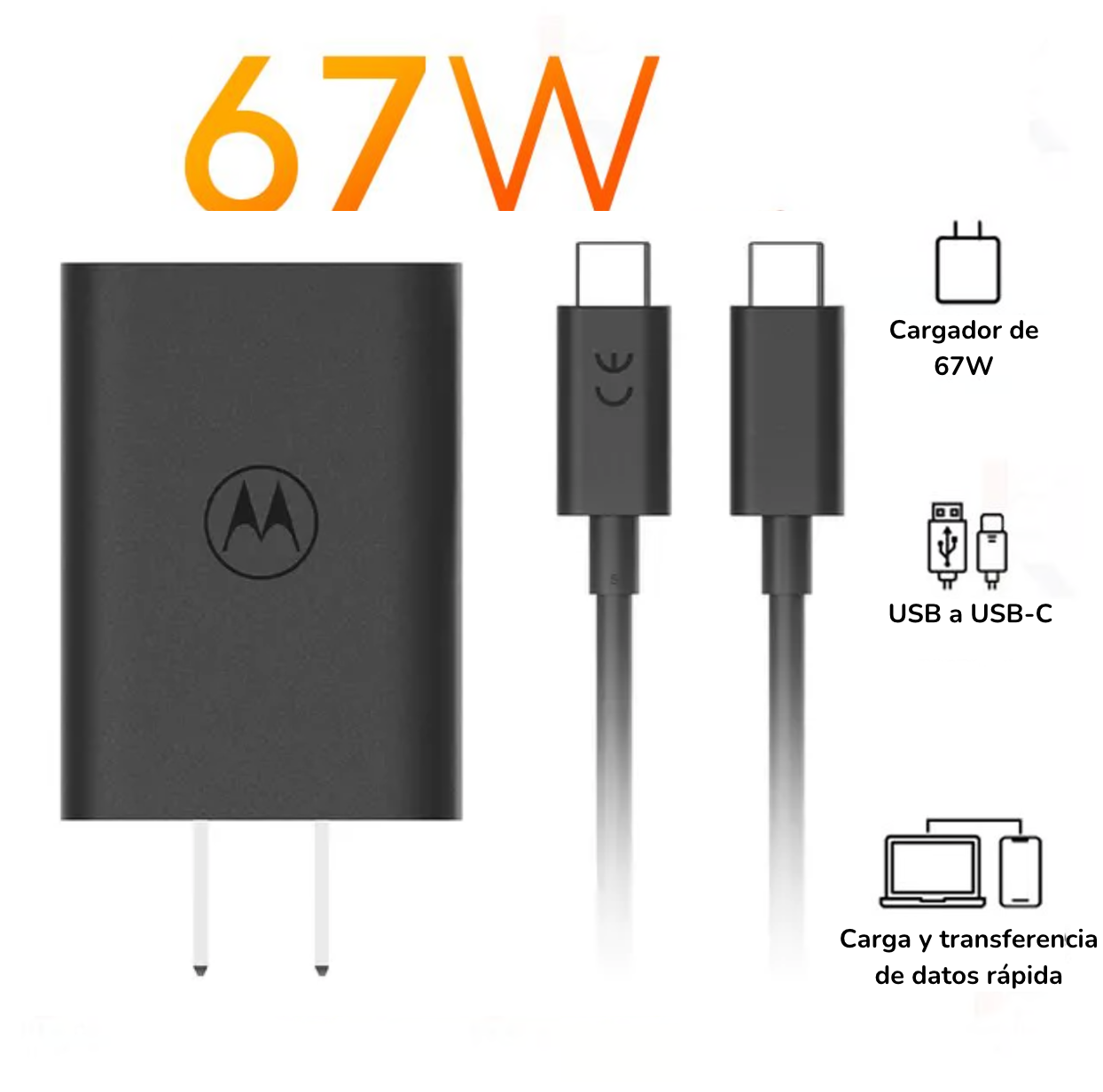 Cargador Completo Motorola Cable + Cubo 67w Turbo Power Genérico
